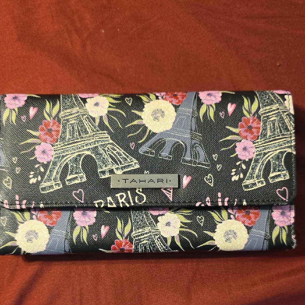 Tahari Parisian Floral Black Clutch